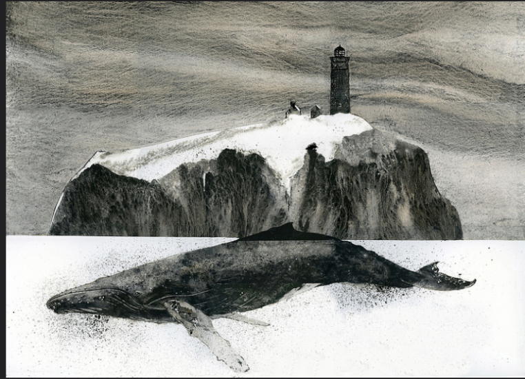 Pesci - Giorgio Maria Griffa, Lighthouse, 2017, acquerello e collage su carta, cm 56x76