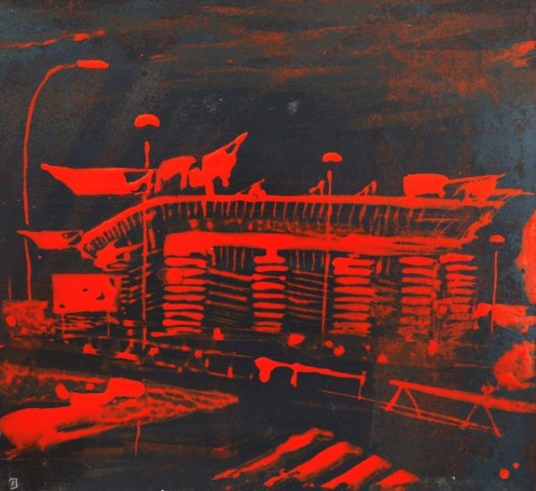 Milano, San Siro - Alessandro Busci, San Siro Rosso, smalto su ferro, 37x38 cm.