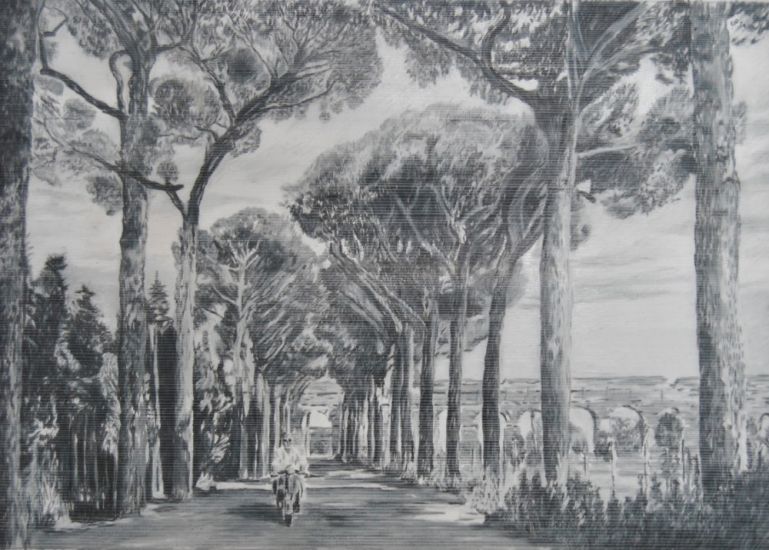 Paesaggi Italiani - Acquedotto Fonte Appia, pastello morbido su foglio plastificato opalino, 35x50 cm