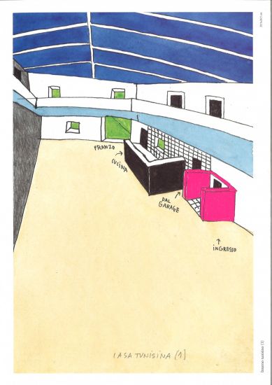 Architettura Attenuata. 24 disegni di Ettore Sottsass - Interno tunisino (1), acquarello, 29.5x20.5 cm
