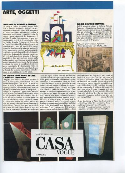 Luca Pignatelli. Immaginazione: paesaggi e architetture - Elogio dell’architettura, in “Casa Vogue”, n.185, maggio 1987