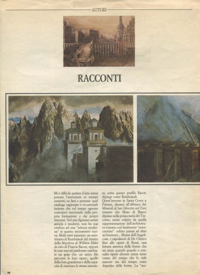 Luca Pignatelli. Immaginazione: paesaggi e architetture - Luca Pignatelli, Racconti, in “Grand Bazaar Harpers”, n.56, giugno-luglio1987, p. 98