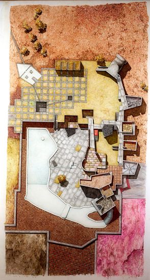 Una festa per l’architettura: modelli, pensieri e disegni - Gaetano Pesce, Hubin’s House in Gordes, 1988 inchiostro su carta da lucido, 123 x 227 cm