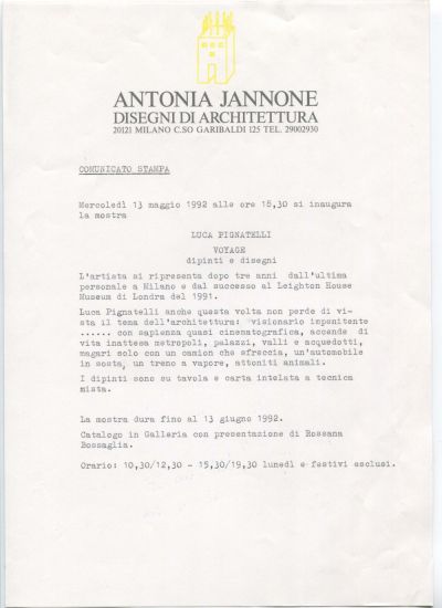 Luca Pignatelli. Voyage. Dipinti e disegni - comunicato stampa