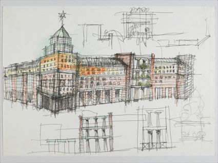 Aldo Rossi - Senza titolo, matita pastello e penna su carta, 29x42 cm