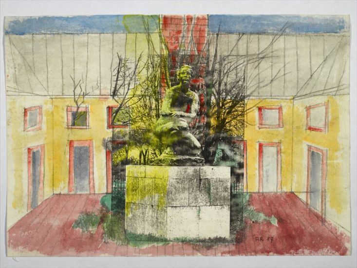 Aldo Rossi - Senza titolo, 1987, acquarello penna e fotografia su carta, 29x42 cm