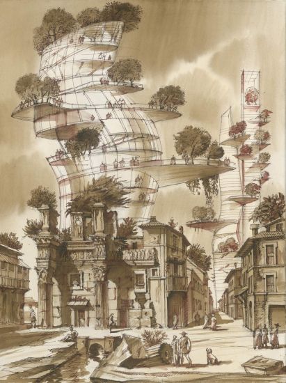 Sergei Tchoban - Imprint of the Future, after Giovanni Battista Piranesi’s “Veduta degli Avanzi del Foro di Nerva”2019, inch. seppia su carta, cm79,3x59,9