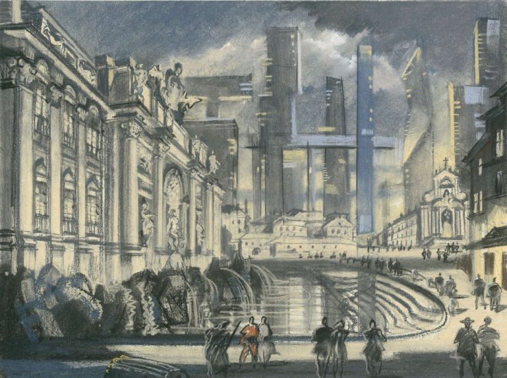 Sergei Tchoban - Imprint of the Future, after Giovanni Battista Piranesi’s “Veduta della Vasta Fontana di Trevi”, 2019, pastello su carta, cm 59,9 x 79,9
