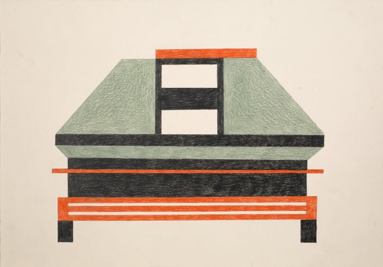 Costruzioni - Nathalie Du Pasquier, Untitled, 2021, matite colorate su carta, cm 35x50