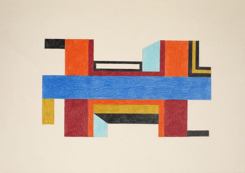Costruzioni - Nathalie Du Pasquier, Untitled, 2021, matite colorate su carta, cm 35x50