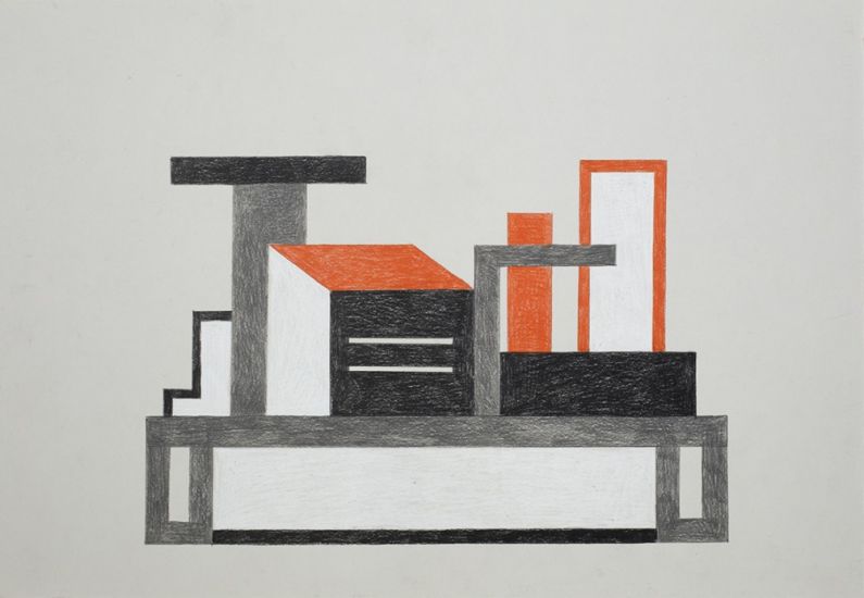 Costruzioni - Nathalie Du Pasquier, Untitled, 2021, matite colorate su carta, cm 35x50