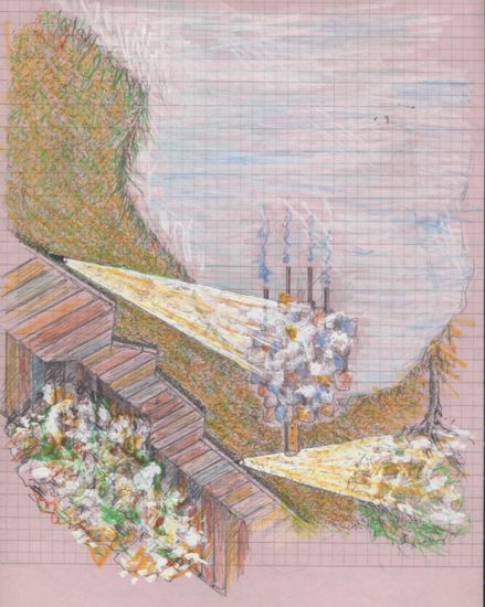 Frammenti e figure architettoniche ai quattro angoli del mondo  - Casa Suarez, Fire Island, NY. Schizzo per una casa per uccelli per Casa Suarez, h28x21.5cm, 1996