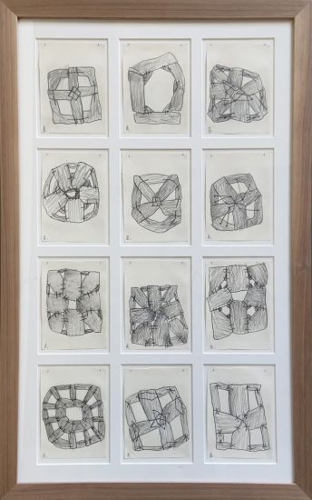 Legni cuciti - Composizione di 12 disegni a matita su carta