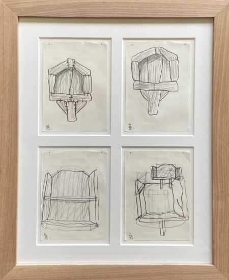 Legni cuciti - Composizione di 4 disegni a matita su carta