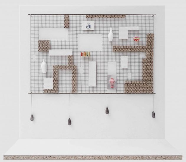 Andrea Branzi - Andrea Branzi, ''Arazzo metallico 01_Maquette'', 2017, legno, rete metallica, corda e DAS, cm. 64x70x17