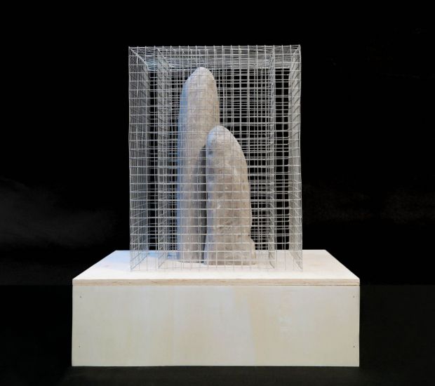 L’architettura appartiene al teatro - Andrea Branzi, Archetipi 4, 2019, DAS, wood and wire mesh, 40 x 40 h 46 cm 