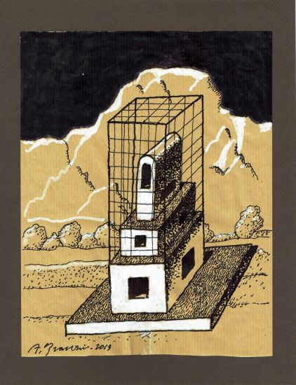 L’architettura appartiene al teatro - Andrea Branzi, Archetipi, Sketch 4, 2019, marker on paper, cm.32,5x25