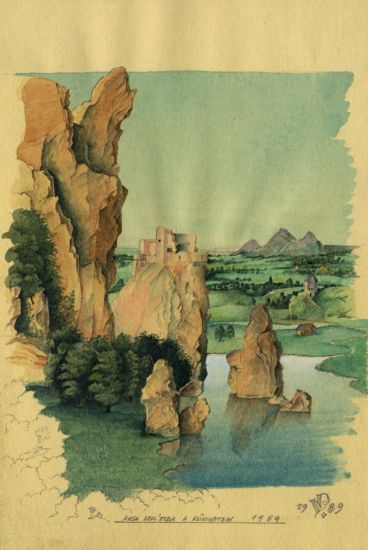 Rappresentazione del paesaggio - Ansa dell'Elba a Konigstein cm. 14x21