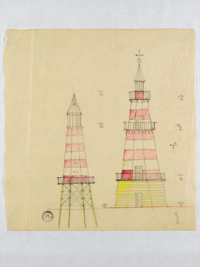 Monumental Memento - Aldo Rossi
Senza titolo, s.d.
inchiostro, pastello e pennarello su carta velina, cm 61x57,7