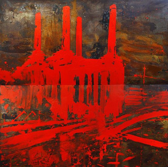 Steel Gardens - Alessandro Busci, Power Station_rosso, 2019, smalto su ferro, 160x160 cm