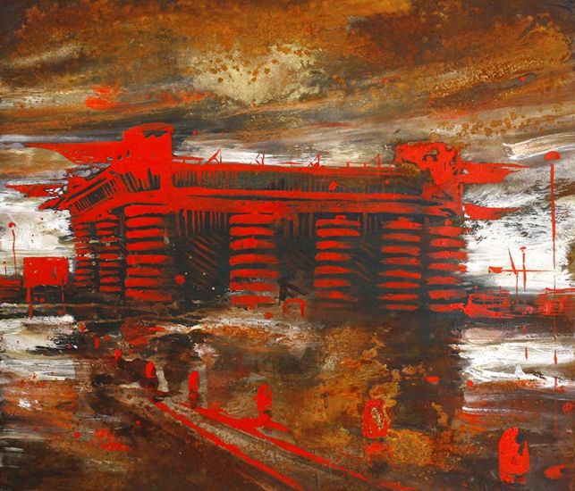 Steel Gardens - Alessandro Busci, San Siro_rosso, 2019, smalto su ferro, 60x82 cm