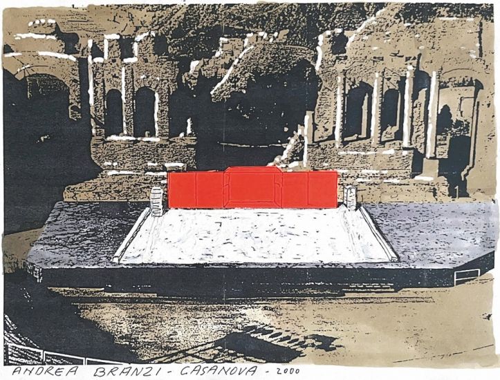 ARTEFIERA Bologna 2024 - Andrea Branzi, disegni per la scenografia “Casanova”, Firenze 1998, Taormina 2000, collage e pennarello su carta cm 21x29,5