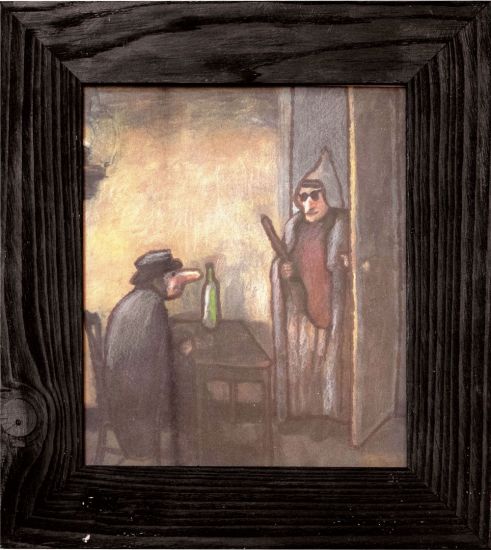 L’architettura appartiene al teatro - Andrea Branzi, ENSOR 7 da “Maschere scandalizzate” 1883, 2022, marker on print with painted frame, cm. 30 x 26,7  © Leone Locatelli