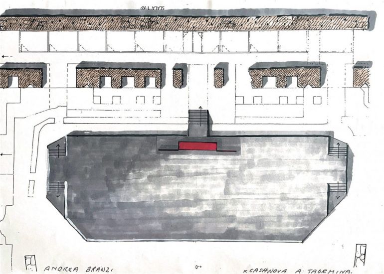 L’architettura appartiene al teatro - Andrea Branzi,disegni per la scenografia “Casanova”, Firenze 1998, Taormina 2000, collage e pennarello su carta, cm.27,5x40