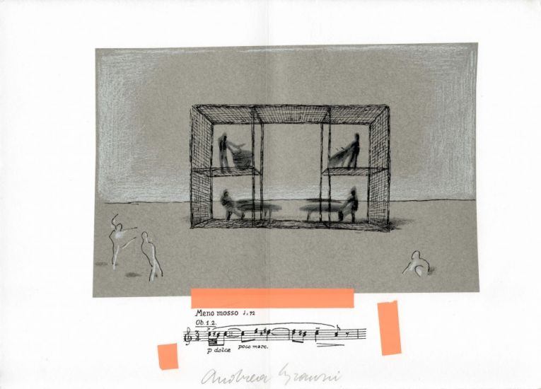 L’architettura appartiene al teatro - Andrea Branzi, Barbablu,dal libro composto da 10 litografie per la scenografia dell'opera di Bela Bartok,Nancy,edizioni Lithos 2002,cm.25x35