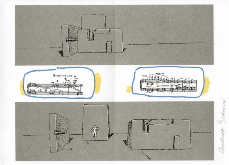 L’architettura appartiene al teatro - Andrea Branzi, Barbablu,dal libro composto da 10 litografie per la scenografia dell'opera di Bela Bartok,Nancy,edizioni Lithos 2002,cm.25x35