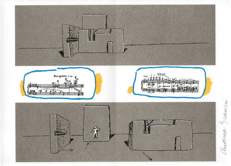 ARTEFIERA Bologna 2024 - Andrea Branzi Barbablu, dal libro composto da 10 litografie per la scenografia dell’opera di Bela Bartok,Nancy,edizioni Lithos 2002,cm 25x35
