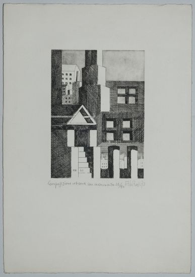 Aldo Rossi - Composizione Urbana, 1973, incisione 26/40, 51x35 cm