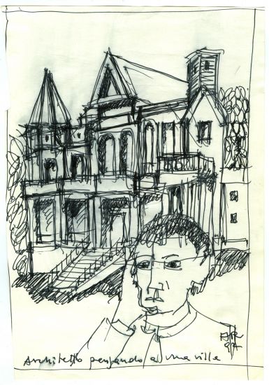 Autobiografia Poetica - Pensando a una villa, inchiostro su carta, 20x14.8 cm, 1994