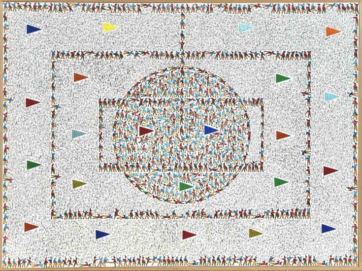 La conquista della tela - Battaglia 18, 2020, cm 56x78, Acquerello e collage su carta