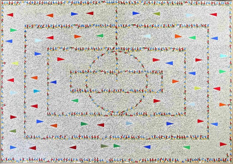 La conquista della tela - Battaglia 20, 2020, cm71x101, Acquerello e collage su carta