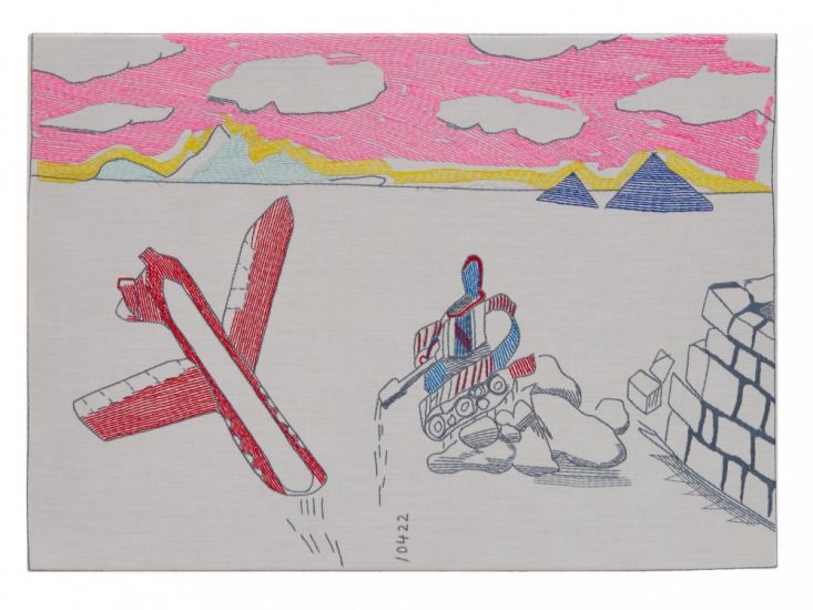 ABOUT NOW - Beppe Caturegli, BC 104 22 W, 2024, Ricamo policromo su tela di cotone, cm 50x70