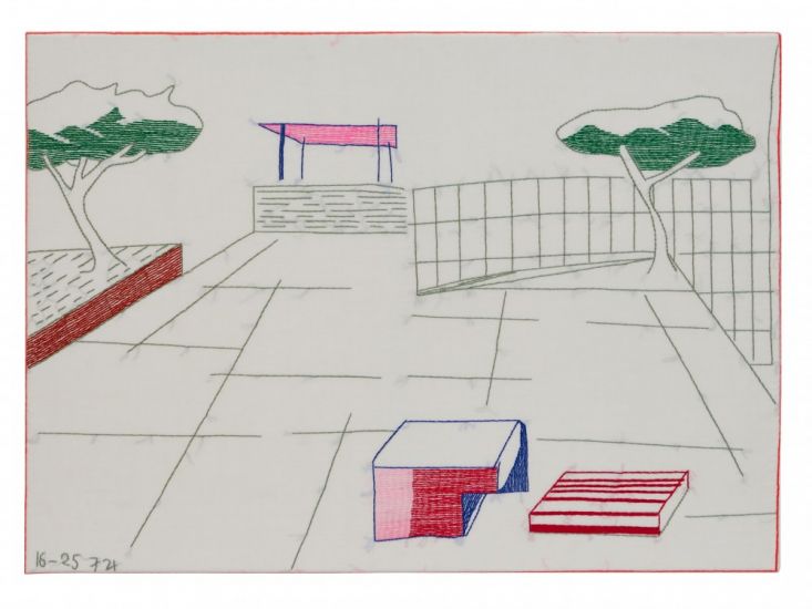 ABOUT NOW - Beppe Caturegli, BC 257 21 W, 2024, Ricamo policromo su tela di cotone, cm 50x70