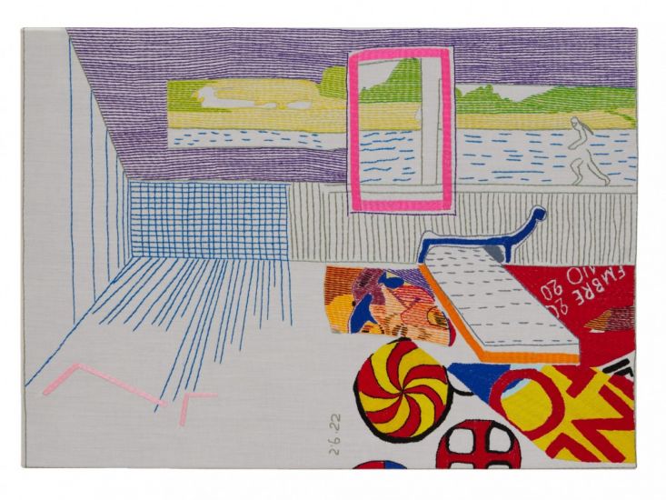 ABOUT NOW - Beppe Caturegli, BC 26 22 W, 2024, Ricamo policromo su tela di cotone, cm 50x70