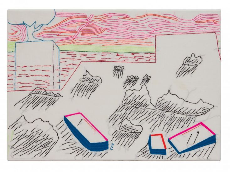 ABOUT NOW - Beppe Caturegli, BC 5 22 W, 2024, Ricamo policromo su tela di cotone, cm 50x70