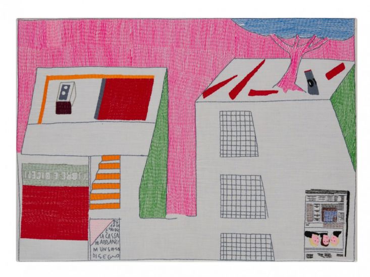 ABOUT NOW - Beppe Caturegli, BC AR 25102, 2024, Ricamo policromo su tela di cotone, cm 50x70