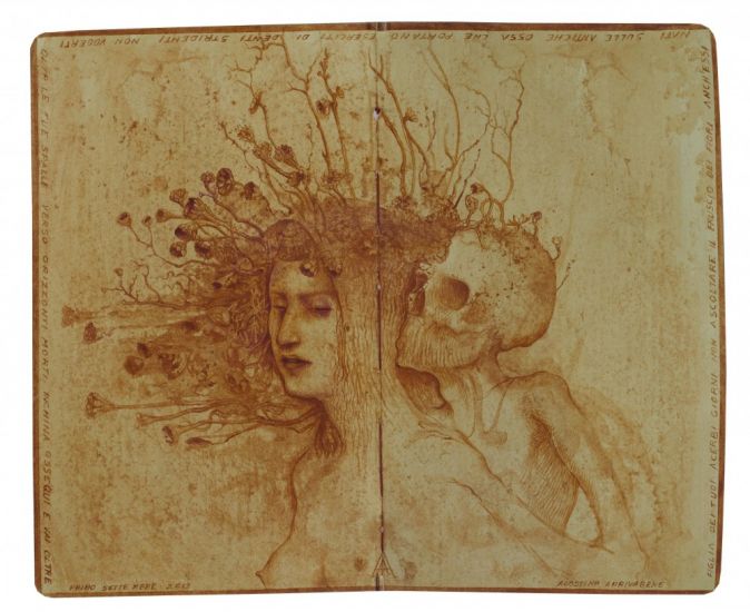 Agostino Arrivabene - Eserciti di denti stridenti, 2013, acquerello su carta Moleskine, 32x35x6 cm