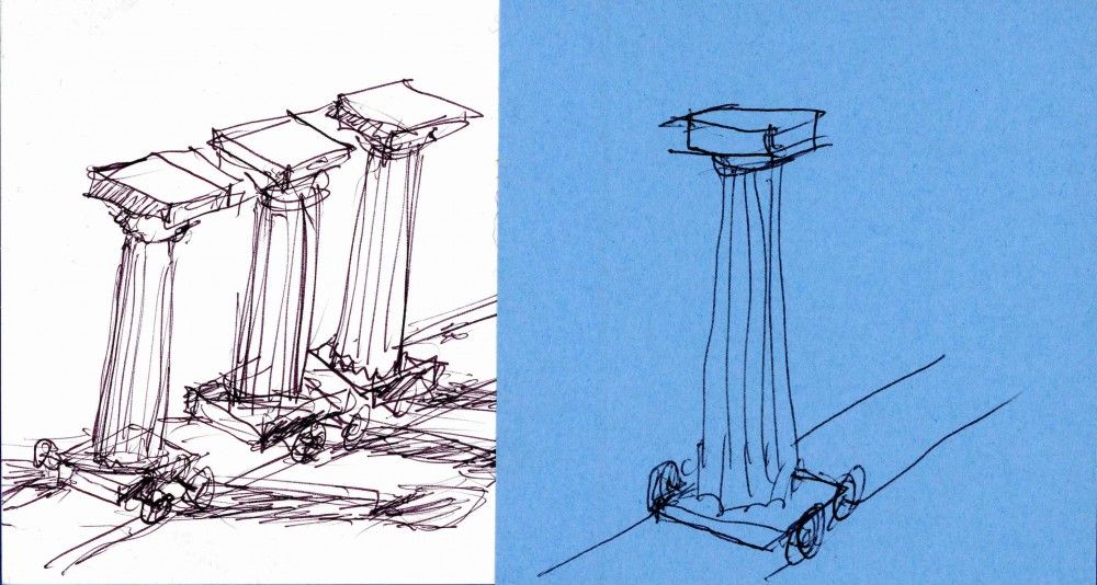 Interni Morbidi - Colonne nomadi, pennarello su carta, 2021 cm.7,5x15