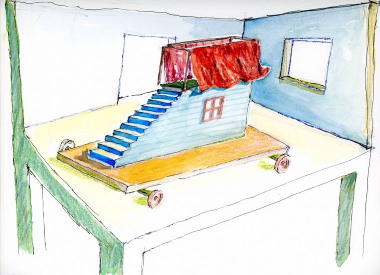 Interni Morbidi - Disegno di studio per arazzo n.5 ,2021,china, pastelli colorati, acquerello,cm.23,5x33