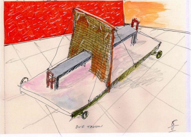 Interni Morbidi - Disegno di studio per arazzo n. 10, 2022,fotocopia colorata a pastello e acquerello, con collage, cm.15x21