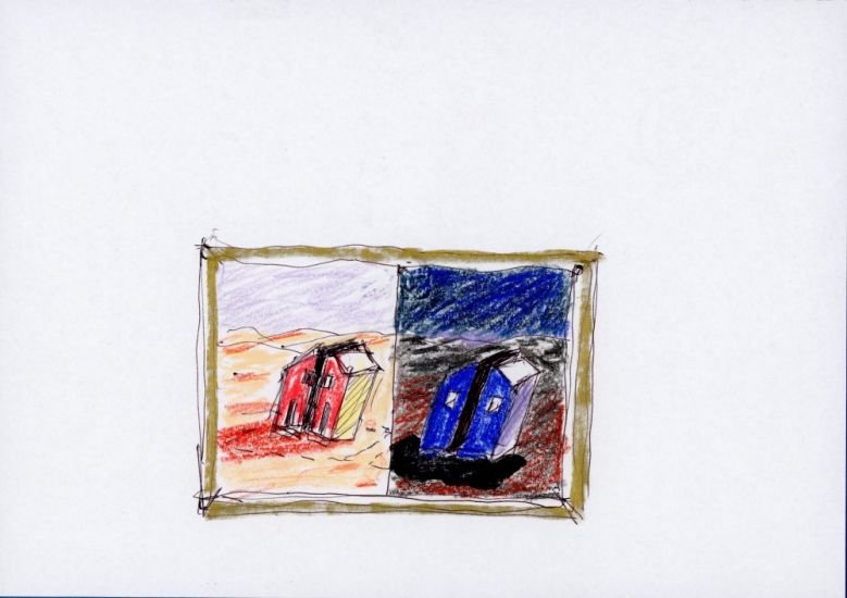 Interni Morbidi - Schizzo di studio per arazzo n.12,2023,matite colorate, pastelli a cera su carta,cm.15x21