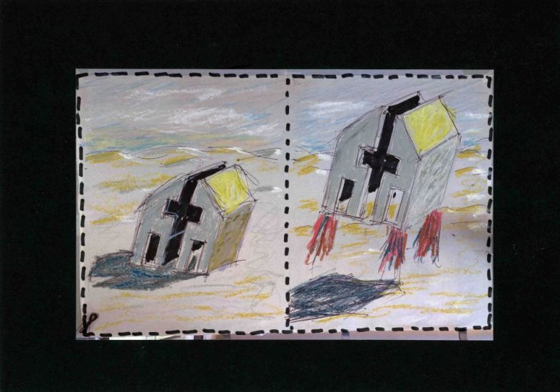 Interni Morbidi - Disegno di studio per arazzo n. 12 di giorno, 2023,pennarello, pastello a cera, tempera e china su carta,cm 21x29,5