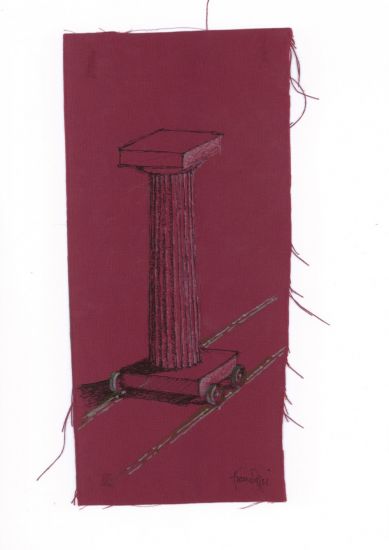 Interni Morbidi - Prove di disegno su tessuto - colonna nomade, pennarelli su raso, 2022,cm.36x17