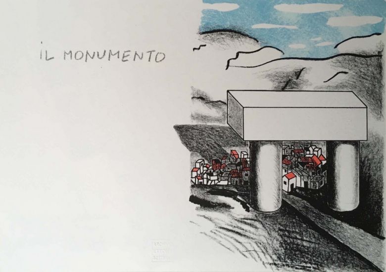 Souvenir Sottsass - Trattato di architettura, 1999, litografia, cm 24 x 34