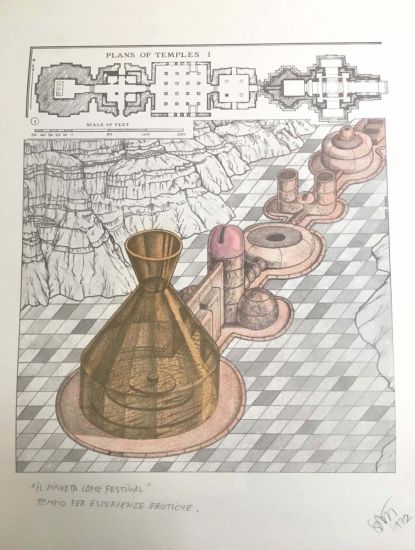 Souvenir Sottsass - “Pianeta come festival” Tempio per esperienze erotiche, 1972, litografia, cm 70 x 50
