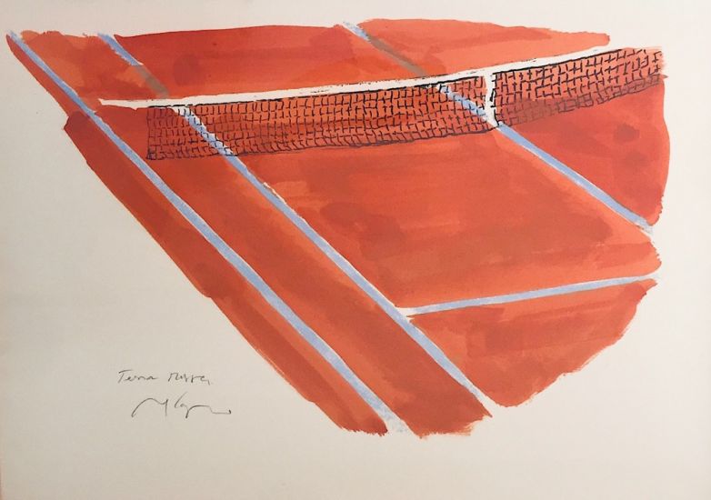 TERRA ROSSA - Velasco Vitali, Terra Rossa, 2024, olio su carta con intervento serigrafico, cm 45x65